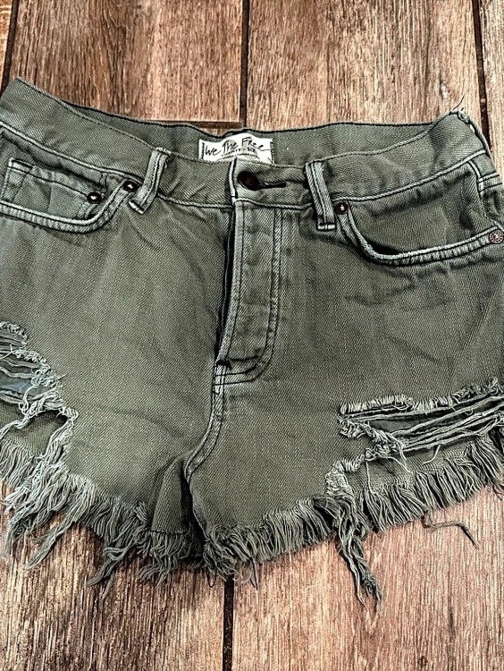 We The Free Olive Distressed Jean Shorts Size 6
